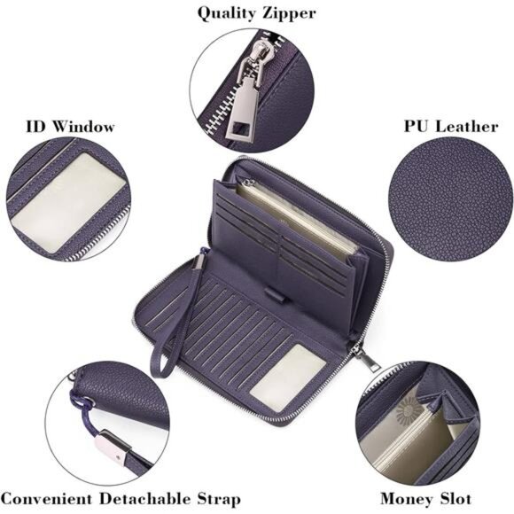 New Womens Wallet RFID Blocking Leather Zip Around Wallet Large Capacity - Picture 6 of 6